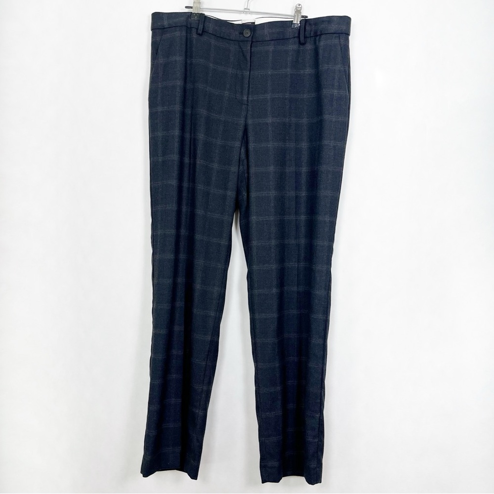 Talbots Signature‎ Women Navy Windowpane Wool Blend Dress Pants Trousers Size 16